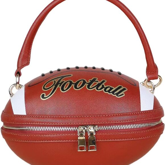 Women Football Shaped Crossbody Bag PU Leather Unique Sporty Clutch - Picture 1 of 7